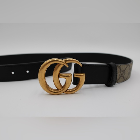 Gucci Black and Cream Belt with Gold GG Buckle - Picture 8 of 8